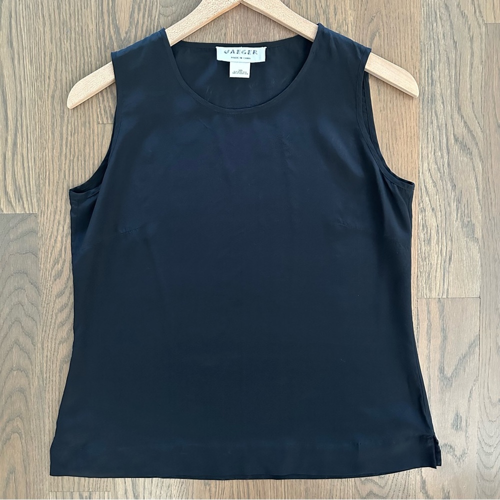 Vintage Jaeger 100% Silk Round Neck Sleeveless Shell Top in Black Size Small - Picture 2 of 8